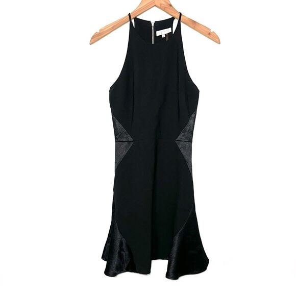1 State Black Satin Inset Fit & Flare Dress Size XS - Picture 3 of 12